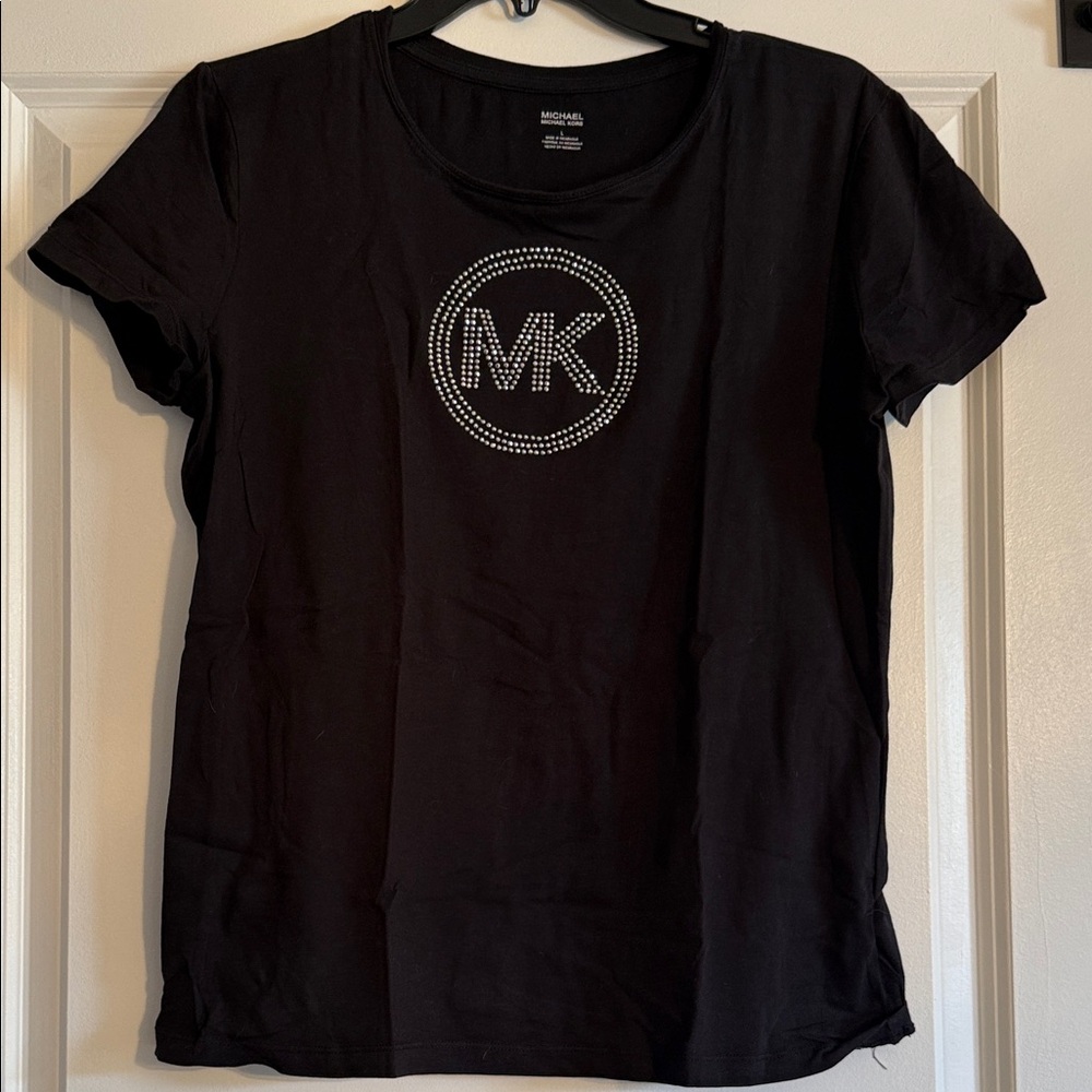 Michael Kors Black Short Sleeve Tee with Rhinestone MK Logo